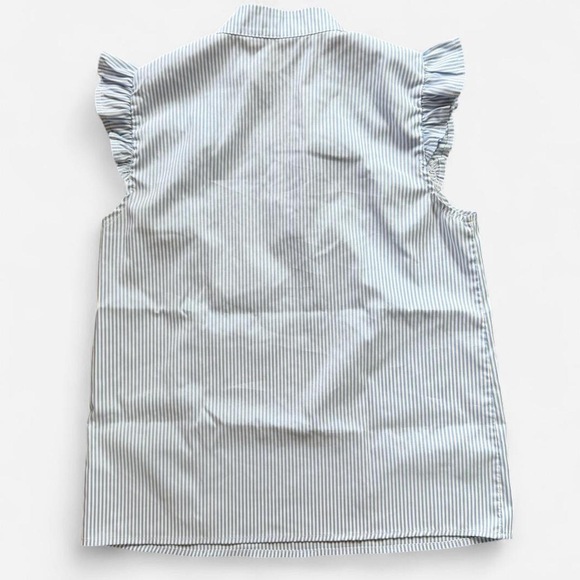 Other Blue white striped cap sleeve blouse notched v-neck coastal aesthetics - Picture 7 of 9